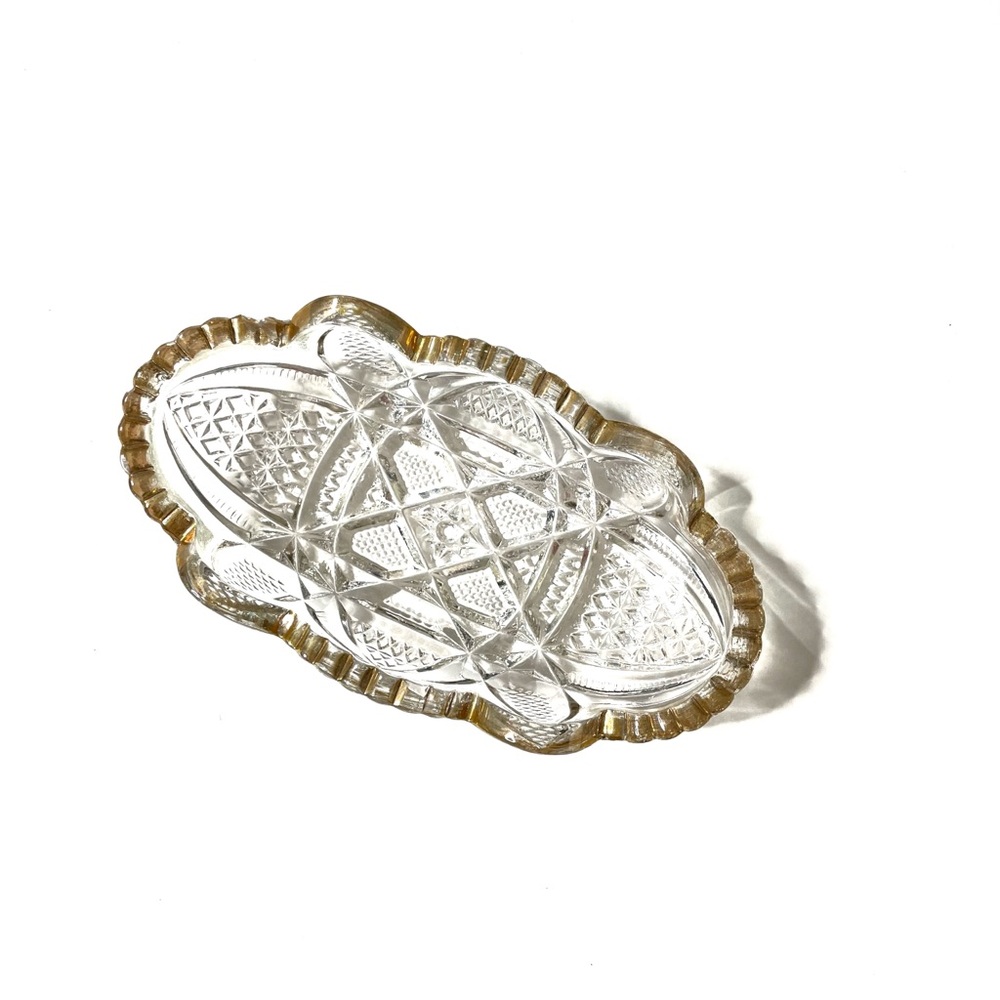 Glass dish with gold accents